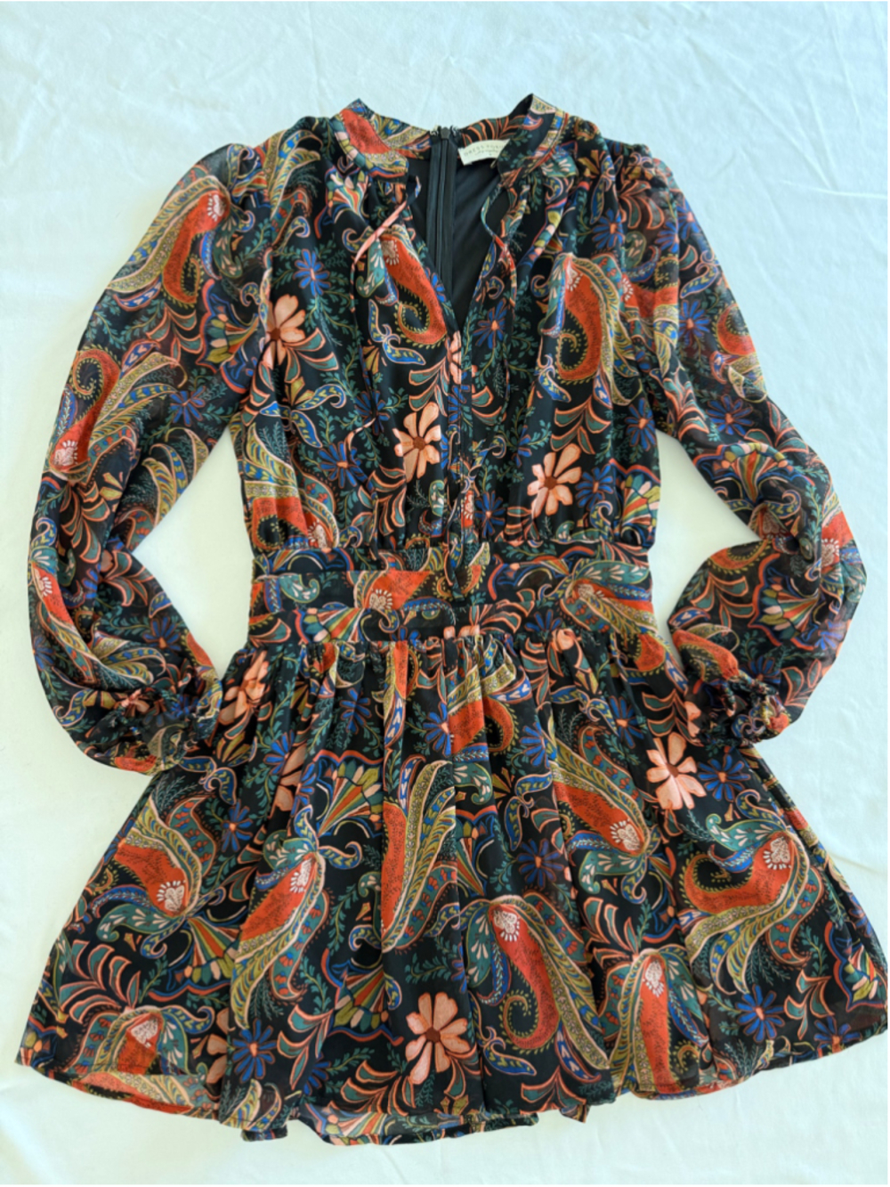 Women's Dress Forum Mini Dress Size S Black Orange Floral Paisley